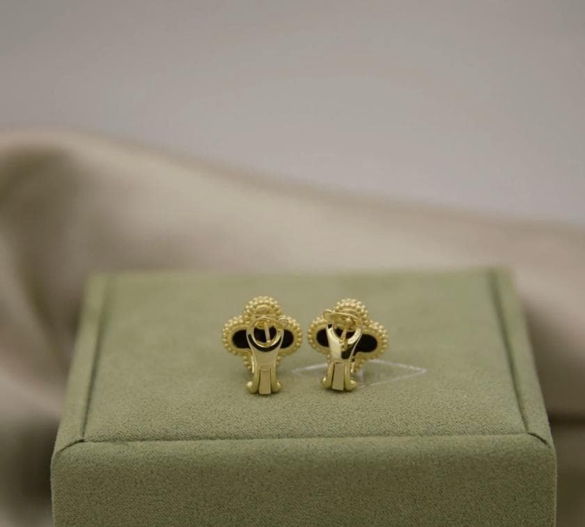 18k Gold Black Clover earrings with stemp