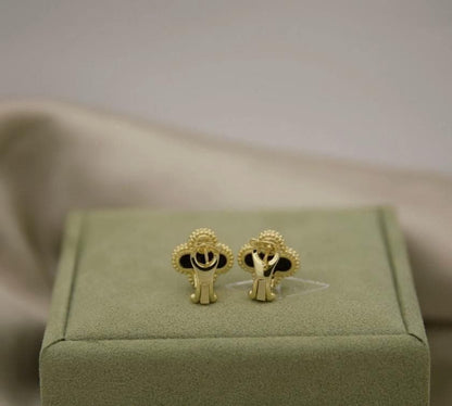 18k Gold Black Clover earrings with stemp