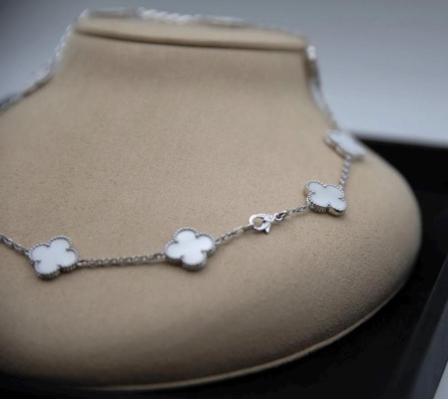 10 motif mother of pearl Clover necklace chain 18k gold plated 925 silver (with vc stamp) #clover Gift