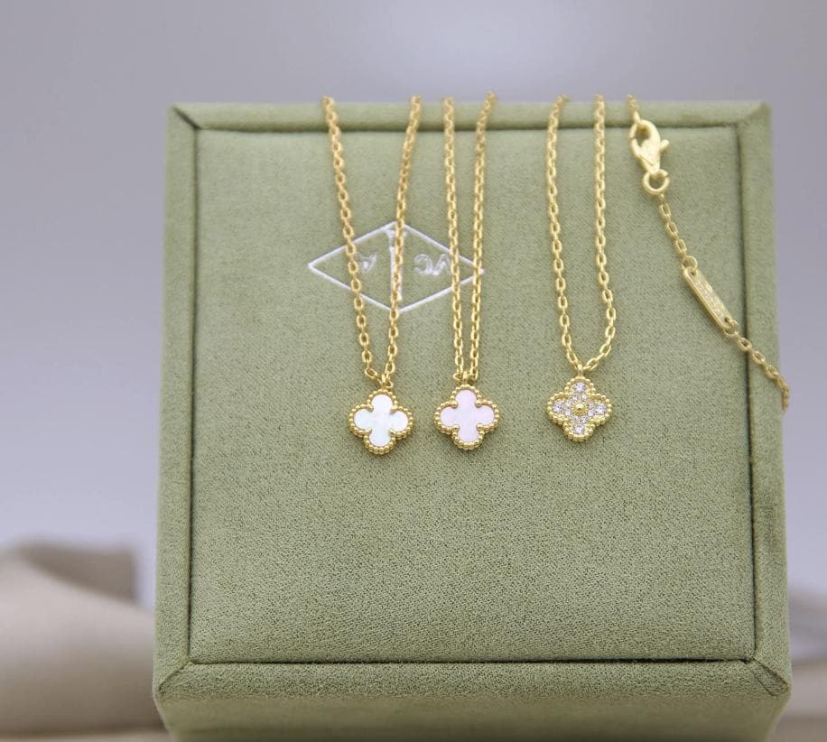 9.5 mm sweet mini Clover necklace four leaf 18k Gold Plated 925 Sterling (w8 vc stamp)