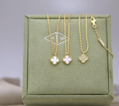 9.5 mm sweet mini Clover necklace four leaf 18k Gold Plated 925 Sterling (w8 vc stamp)