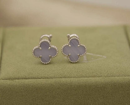 Chalcedony Clover Earrings, 18k White Gold Plated Sterling Silver