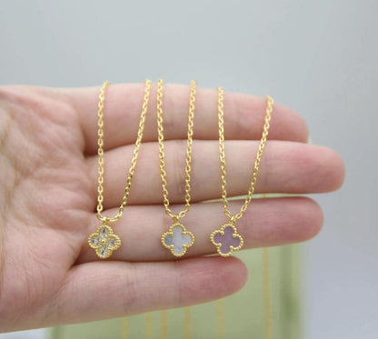 9.5 mm sweet mini Clover necklace four leaf 18k Gold Plated 925 Sterling (w8 vc stamp)
