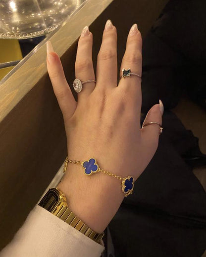 18k Gold blue agate Clover Bracelet #clover Gift