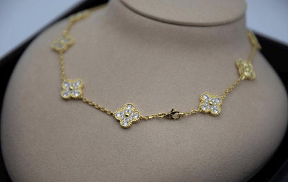 10 motif Gold Diamond Clover necklace chain 18k gold plated 925 silver (with vc stamp)