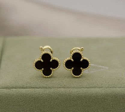 18k Gold Black Clover earrings with stemp