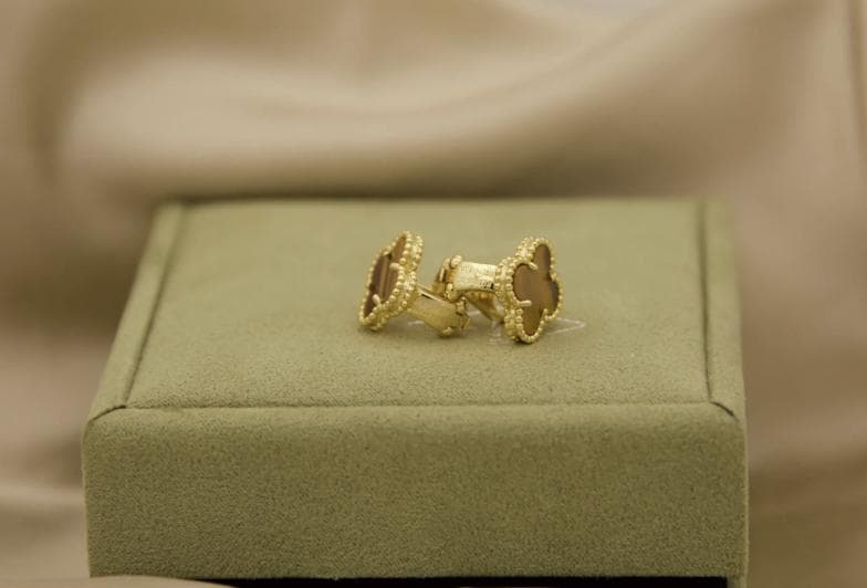 Tiger eye Clover earrings four leaf 18k Gold Plated 925 Sterling (w8 stamp) #clover Gift