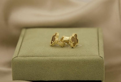 Tiger eye Clover earrings four leaf 18k Gold Plated 925 Sterling (w8 stamp) #clover Gift