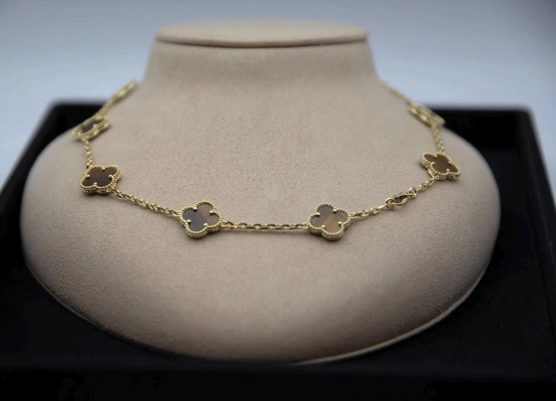 10 motif tiger eyes Clover necklace chain 18k gold plated 925 silver (with vc stamp)
