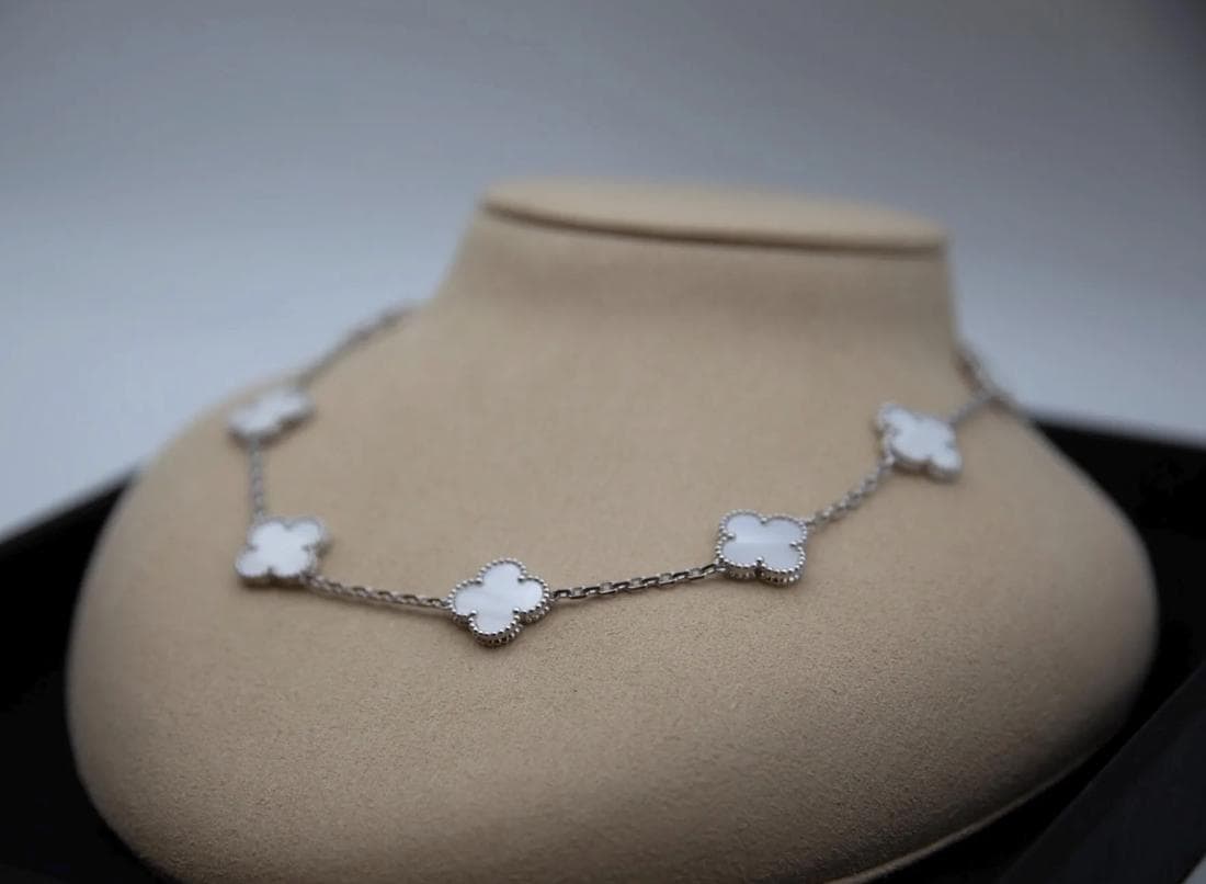 10 motif mother of pearl Clover necklace chain 18k gold plated 925 silver (with vc stamp) #clover Gift