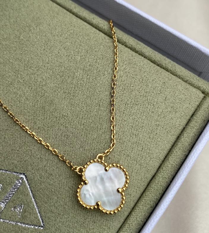 Four leaf mother of pearl guilloche Clover necklace 925 silver 18k gold plated #clover Gift