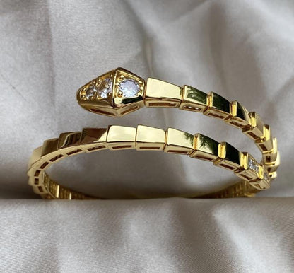 18k Gold Plated silver paved diamond Serpenti Snake Bracelet - Adjustable 19cm
