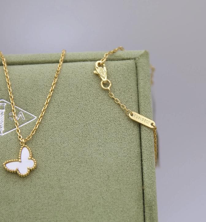 18k Gold butterfly Pearl necklace 925 Sterling cz (w8 vc stamp) Gift