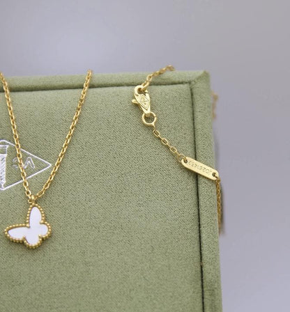 18k Gold butterfly Pearl necklace 925 Sterling cz (w8 vc stamp) Gift