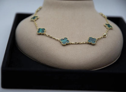 10 motif Green natural malachite Clover necklace chain 18k gold plated 925 silver (with vc stamp)