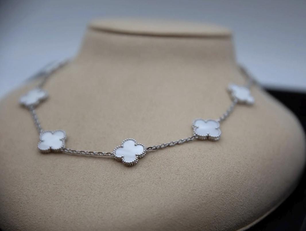 10 motif mother of pearl Clover necklace chain 18k gold plated 925 silver (with vc stamp) #clover Gift