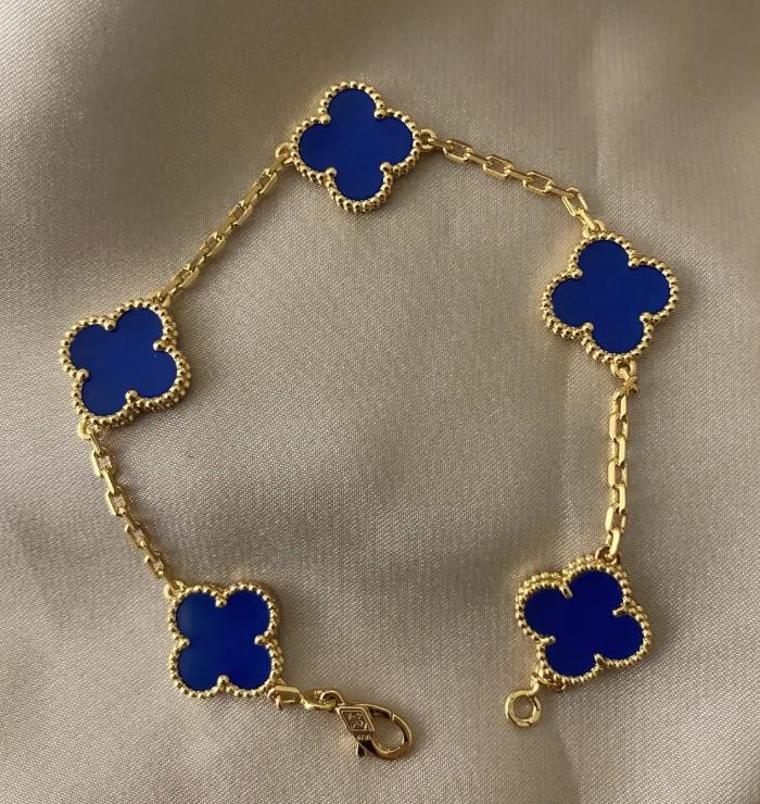 925 silver plated 18k gold Clover Bracelet blue agate #clover Gift