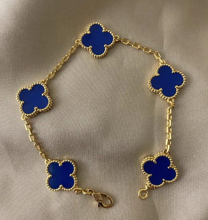 925 silver plated 18k gold Clover Bracelet blue agate #clover Gift
