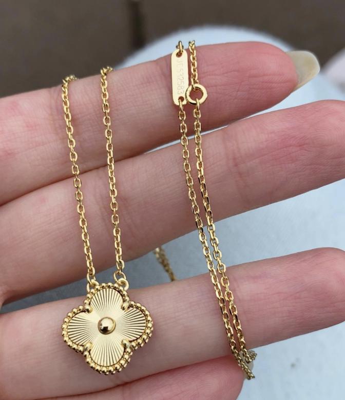 Four leaf Gold fill guilloche Clover necklace 925 silver 18k gold plated #clover #Gift #mothersday