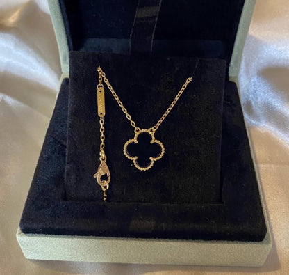 Vintage Gold Fill black Onyx Clover Necklace: 18k Gold Plated Sterling Silver Pendant#clover Gift