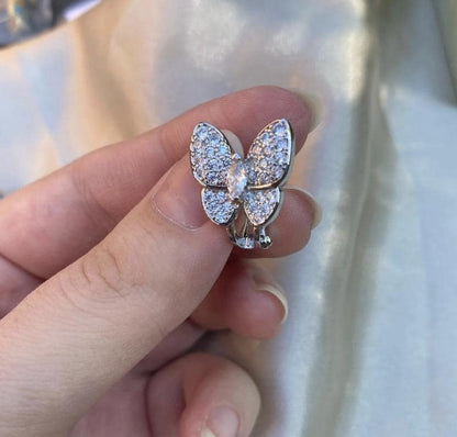 Gold Butterfly pave mismatched earrings 925 silver 18k gold plated #gift