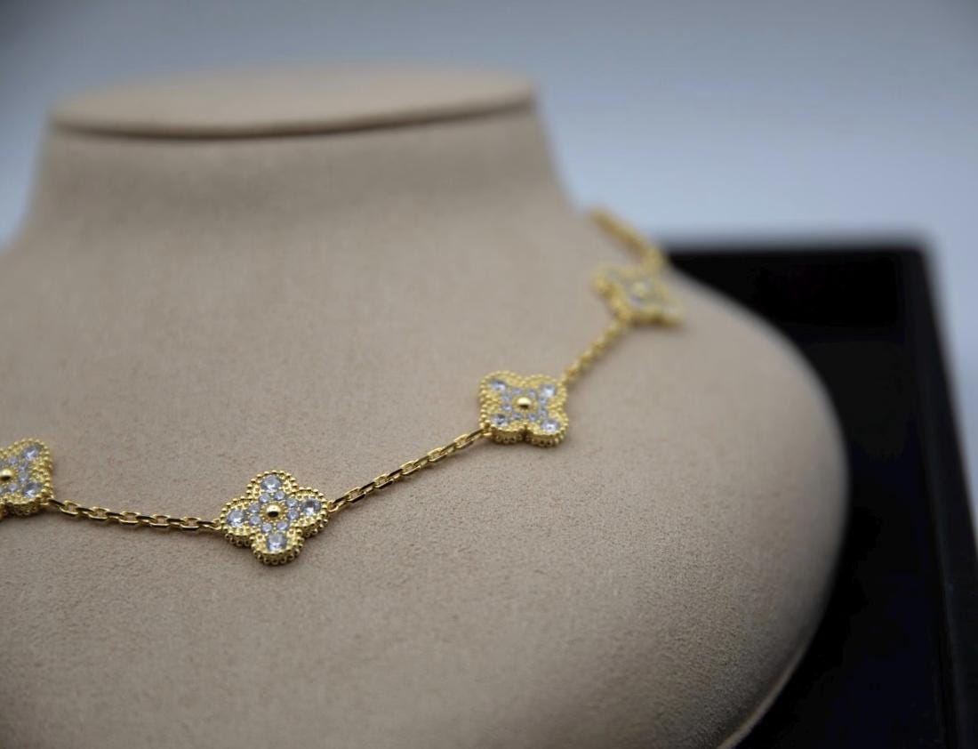 10 motif Silver Diamond Clover necklace chain 18k gold plated 925 silver (with vc stamp) #clover Gift
