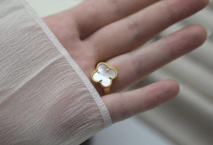 Four leaf guilloche Clover Ring 925 silver 18k gold plated #Gift