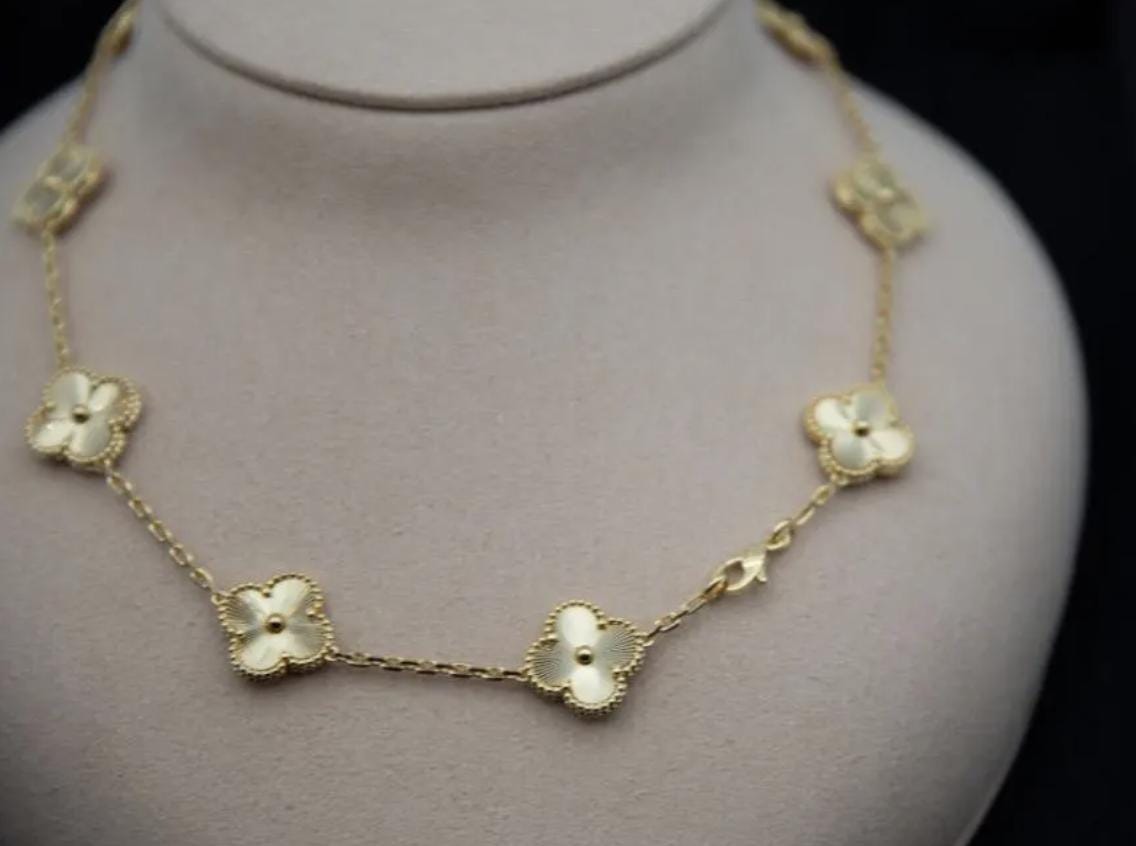 10 motif Gold fill Clover necklace chain 18k gold plated 925 silver (with vc stamp)