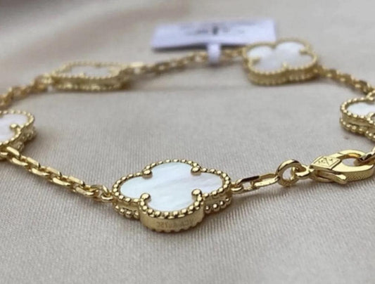 925 silver 18k gold mother of Pearl clover bracelet (w8 stamp) #Eid