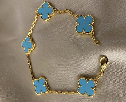 Turquoise 15mm clover bracelet 925 silver 18k gold plating (w8 stamp) #clover Gift