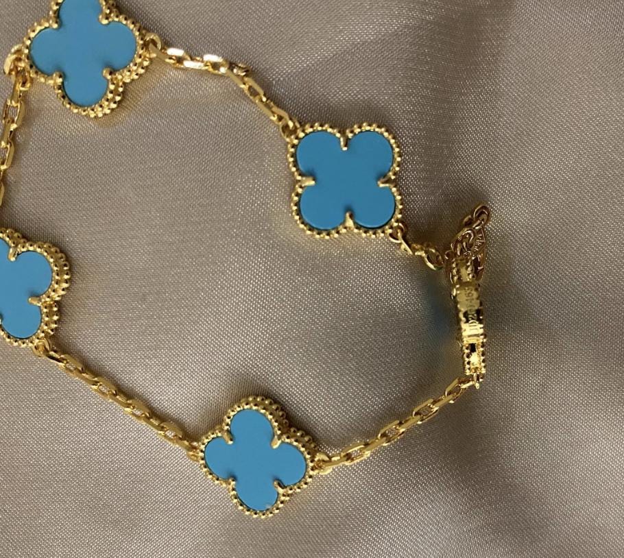 Turquoise 15mm clover bracelet 925 silver 18k gold plating (w8 stamp) #clover Gift