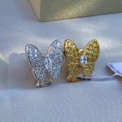 Gold Butterfly pave mismatched earrings 925 silver 18k gold plated #gift