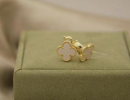 White real pearl Clover earrings four leaf 18k Gold Plated 925 Sterling (w8 vc stamp) #clover Gift