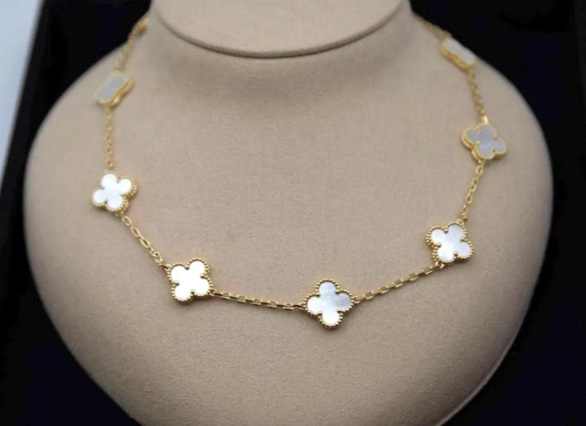 10 motif white natural pearl Clover necklace chain 18k gold plated 925 silver (with vc stamp)#clover Gift
