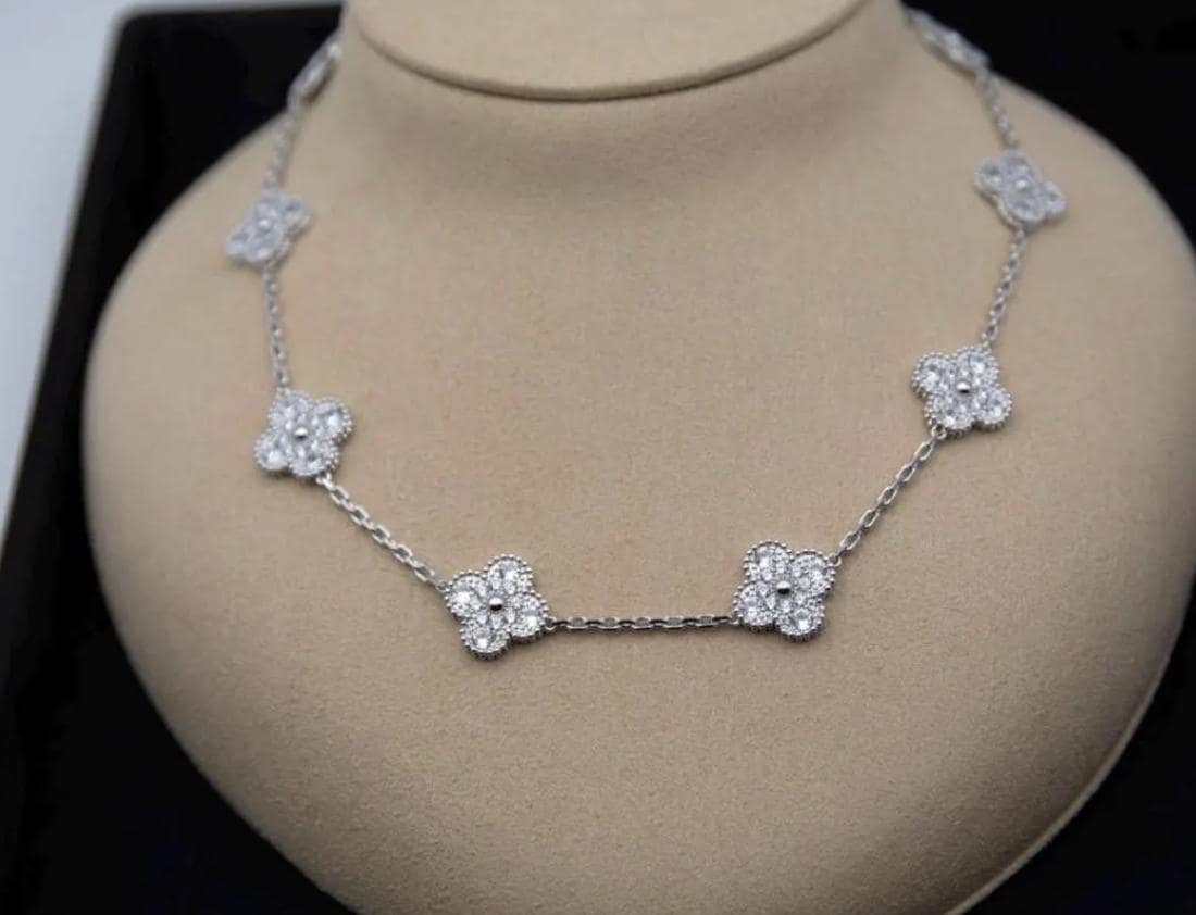 10 motif Silver Diamond Clover necklace chain 18k gold plated 925 silver (with vc stamp) #clover Gift