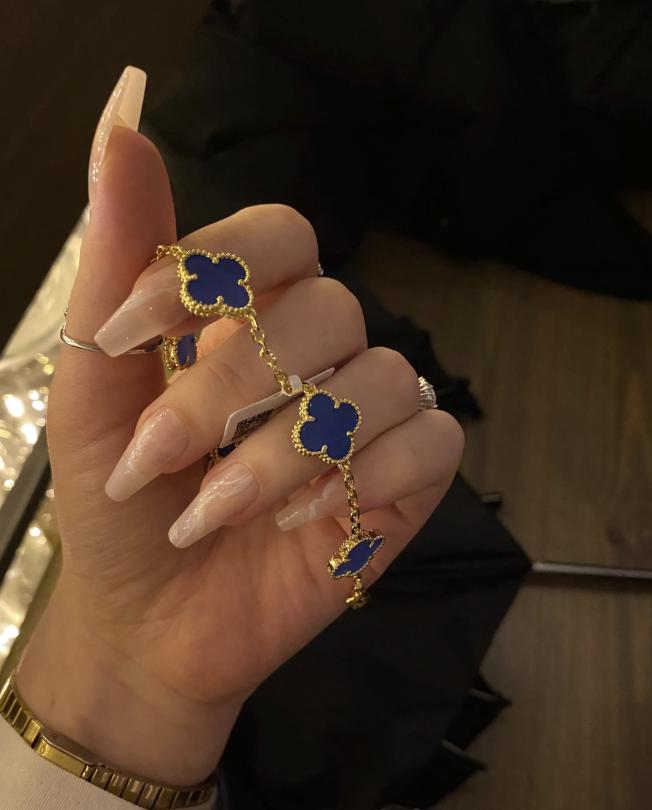 18k Gold blue agate Clover Bracelet #clover Gift