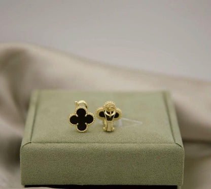 18k Gold Black Clover earrings with stemp