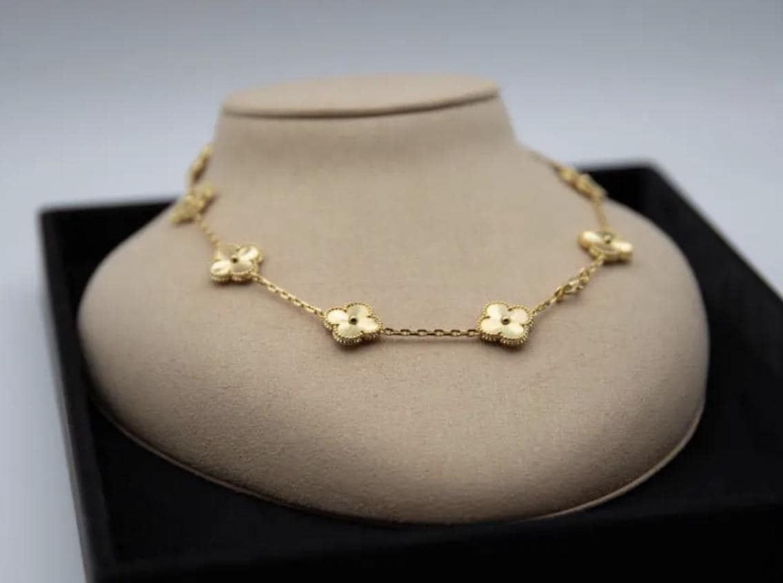 10 motif Gold fill Clover necklace chain 18k gold plated 925 silver (with vc stamp)
