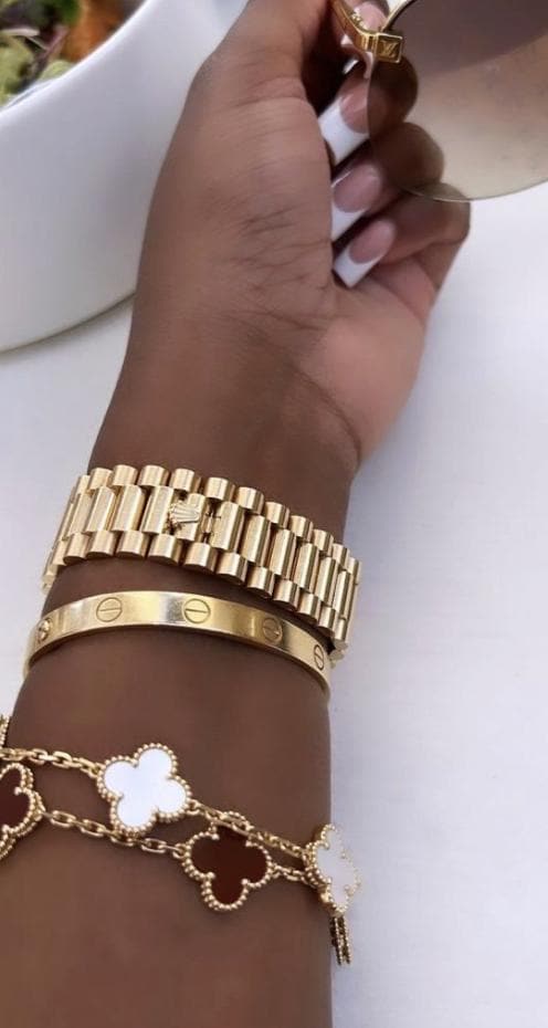 18k Gold Red Clover Bracelet carnelian Chain motif #Gift