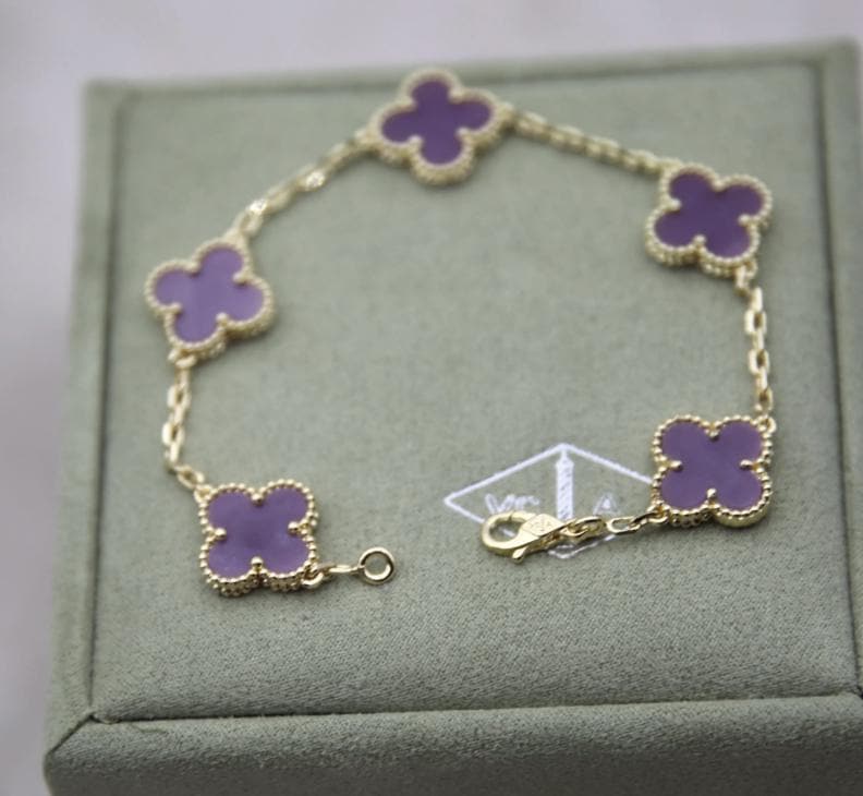 Amethyst Purple Clover bracelet 925 sterling silver w8 18k gold plating