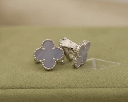 Chalcedony Clover Earrings, 18k White Gold Plated Sterling Silver