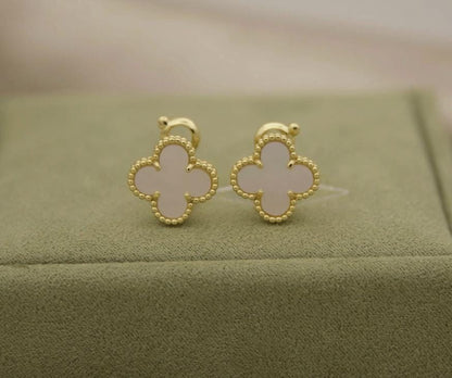 White real pearl Clover earrings four leaf 18k Gold Plated 925 Sterling (w8 vc stamp) #clover Gift
