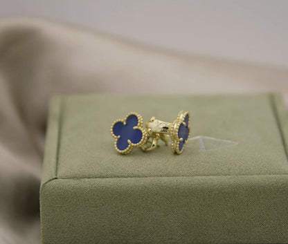 Blue agate Clover earrings four leaf 18k Gold Plated 925 Sterling (w8 stamp)