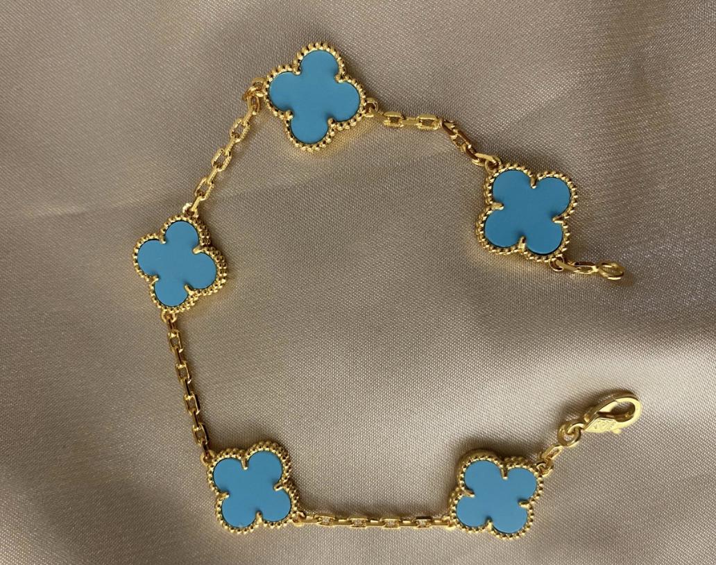 Turquoise 15mm clover bracelet 925 silver 18k gold plating (w8 stamp) #clover Gift