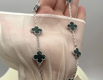 10 motif Green natural malachite Clover necklace chain 18k gold plated 925 silver (with vc stamp)