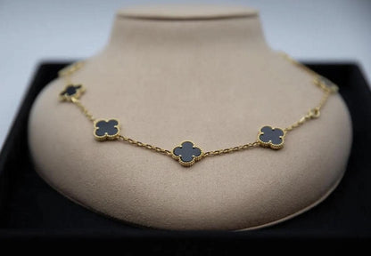 10 motif black natural agate Clover necklace chain 18k gold plated 925 silver