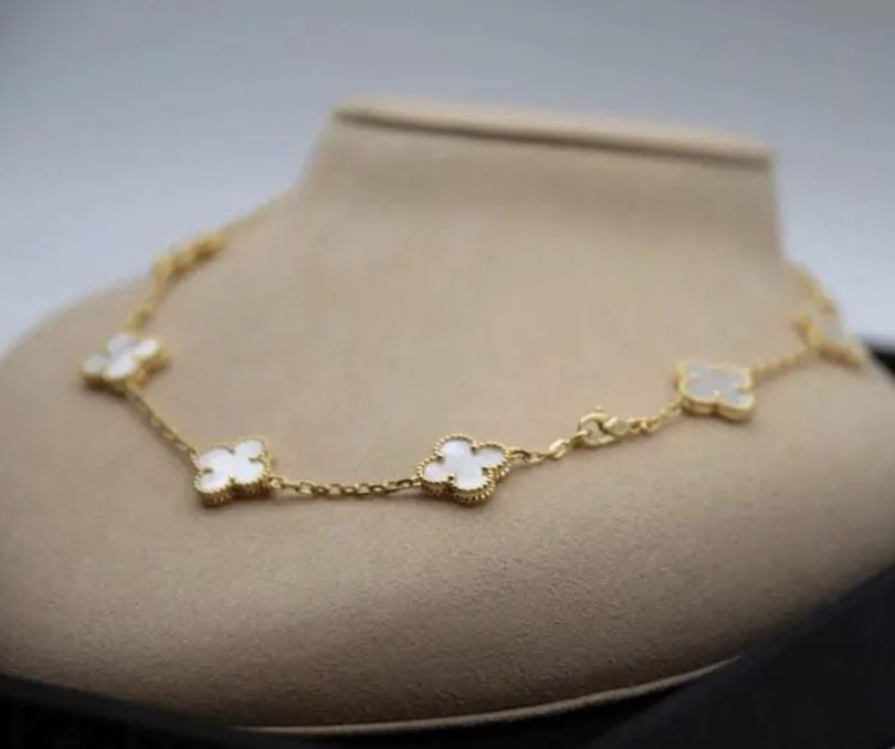 10 motif mother of pearl Clover necklace chain 18k gold plated 925 silver (with vc stamp) #clover Gift