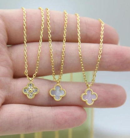 9.5 mm sweet mini Clover necklace four leaf 18k Gold Plated 925 Sterling (w8 vc stamp)