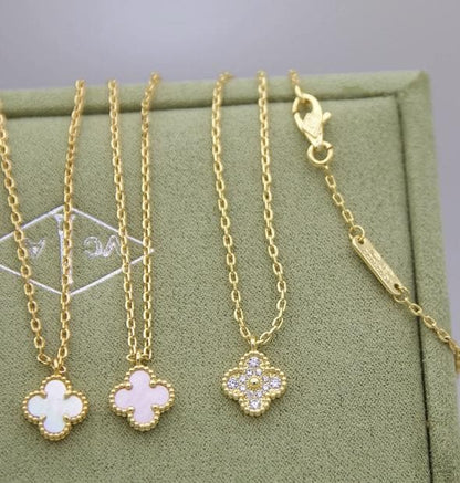 9.5 mm sweet mini Clover necklace four leaf 18k Gold Plated 925 Sterling (w8 vc stamp)