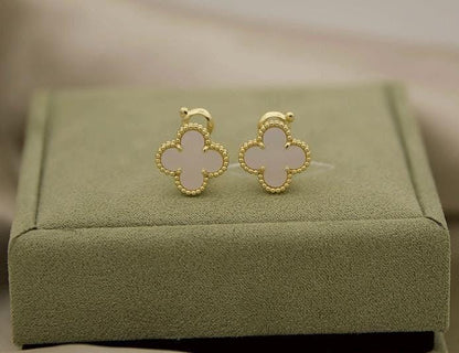White real pearl Clover earrings four leaf 18k Gold Plated 925 Sterling (w8 vc stamp) #clover Gift